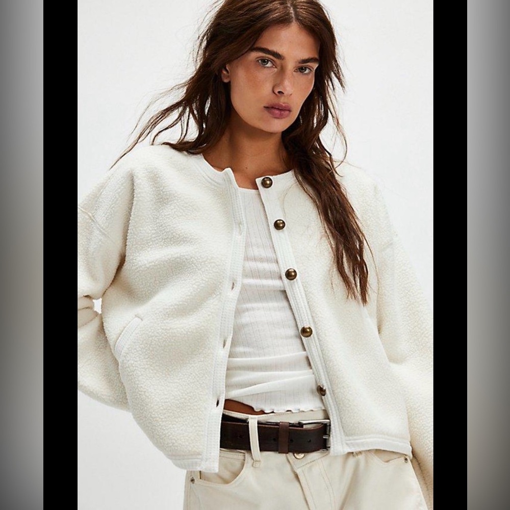 Free People hug me Sherpa cardi in white